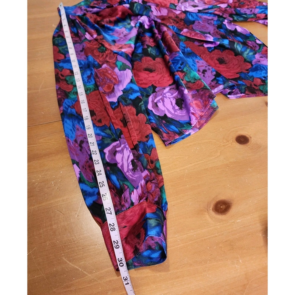 Talbots Twist Neck Satin Charmeuse Blouse‎ Top XL Wrapped Jewel Tone Floral Chic - Picture 9 of 11